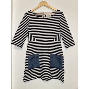 Tabitha Anthropologie Size 8 Marin Striped Sheath Dress Blue White 3/4 Sleeve